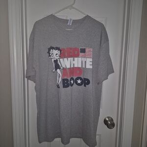 Gray Graphic BETTY BOOP T-Shirt with Red White and Blue Design